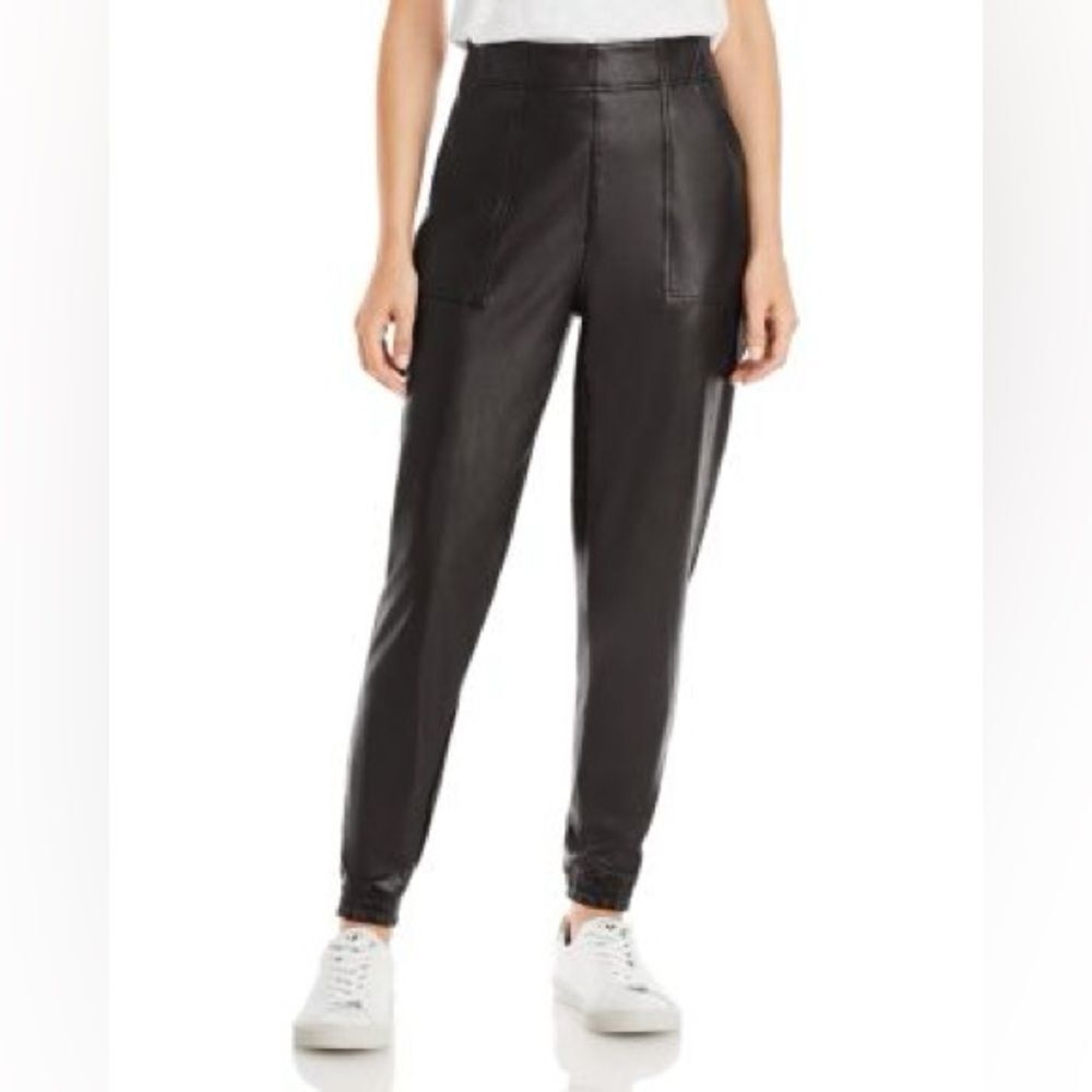 Spanx Black Faux Leather Like Joggers High Rise Pull On Women Size XL Shapewear